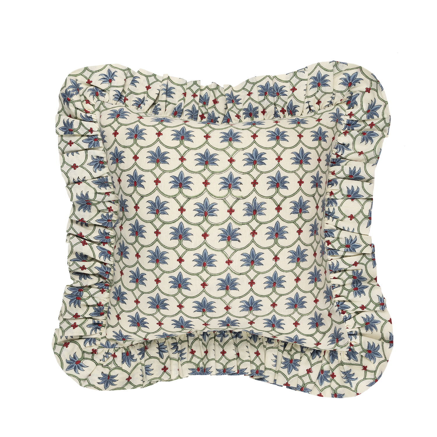 Peacock Palm Grove Linen Frilly Cushion