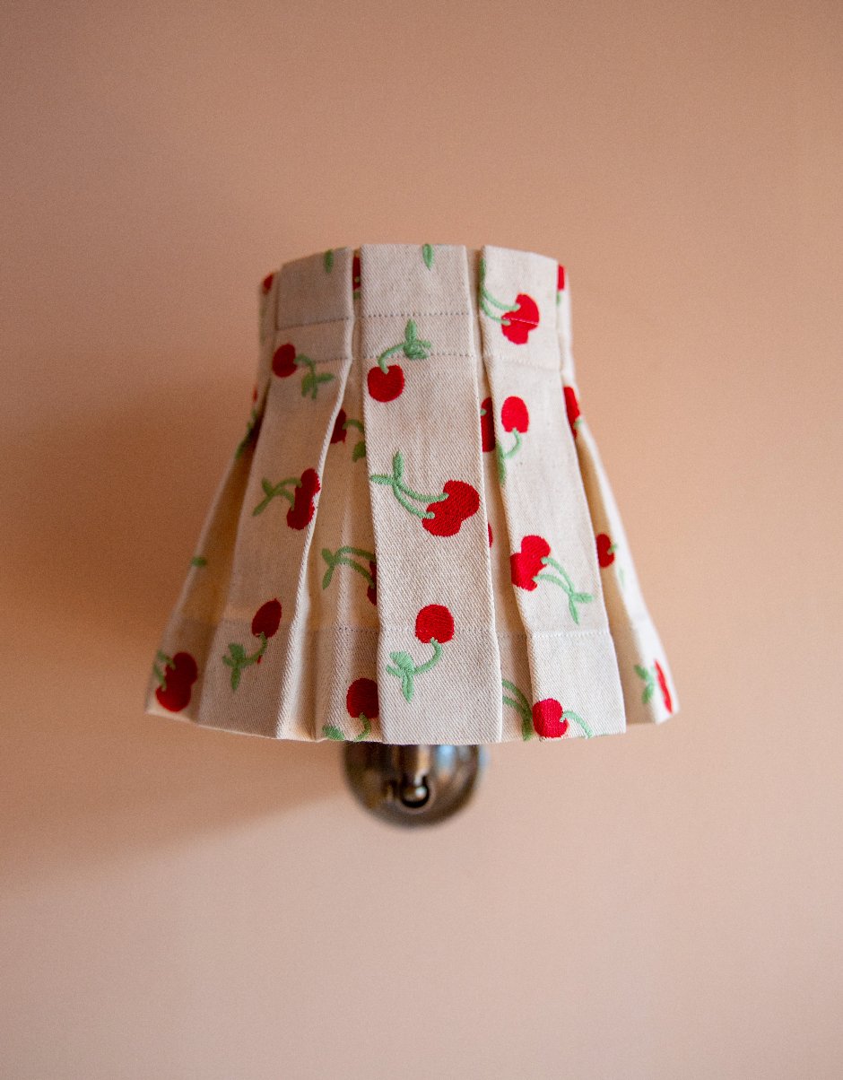 6" Embroidered Green Cherry Candle Clip Lampshade - Alice Palmer & Co