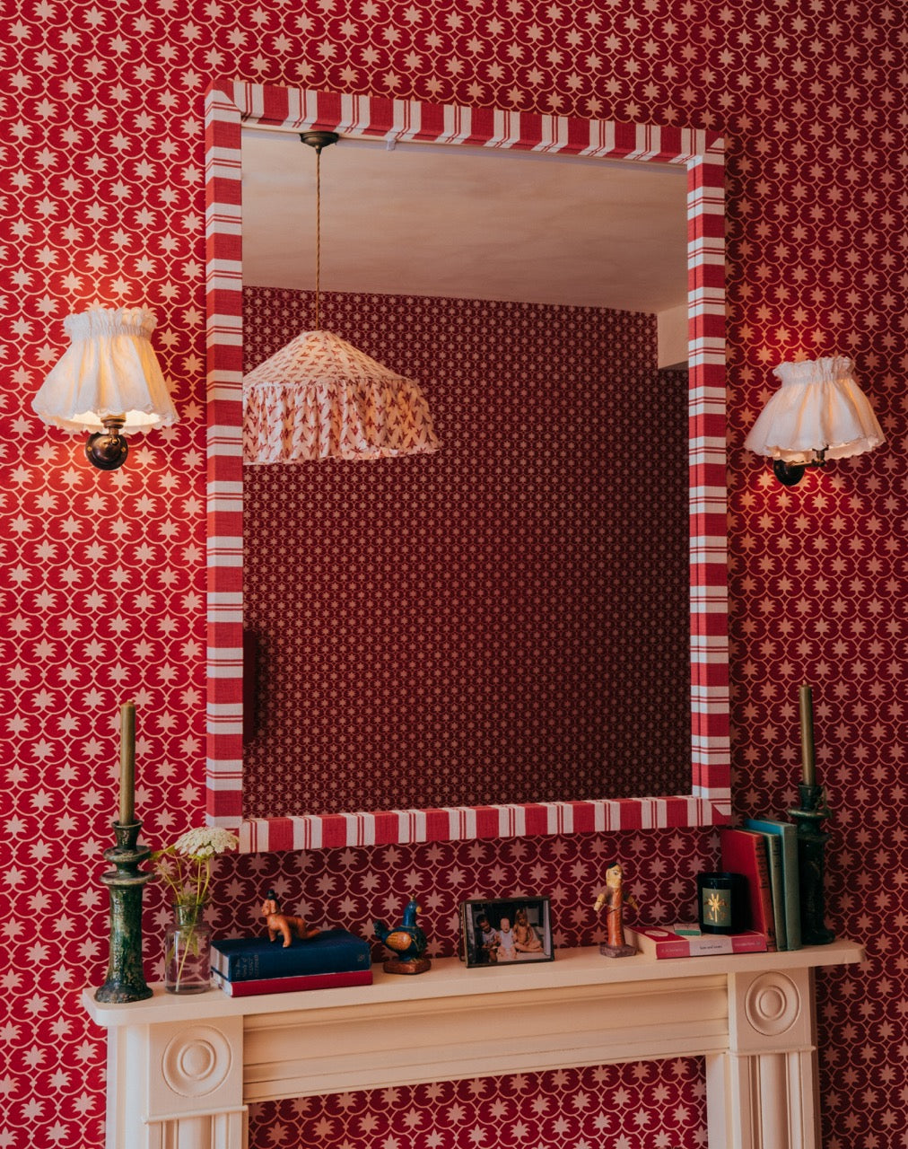 Raj Red Stripe Fabric Mirror