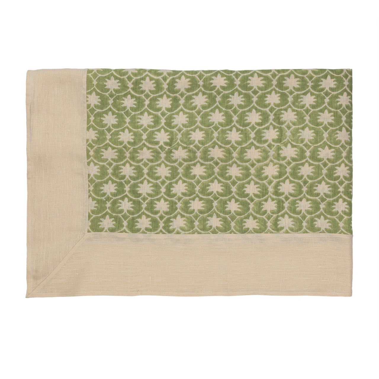 Olive Inverse Palm Grove Linen Bordered Tablecloth