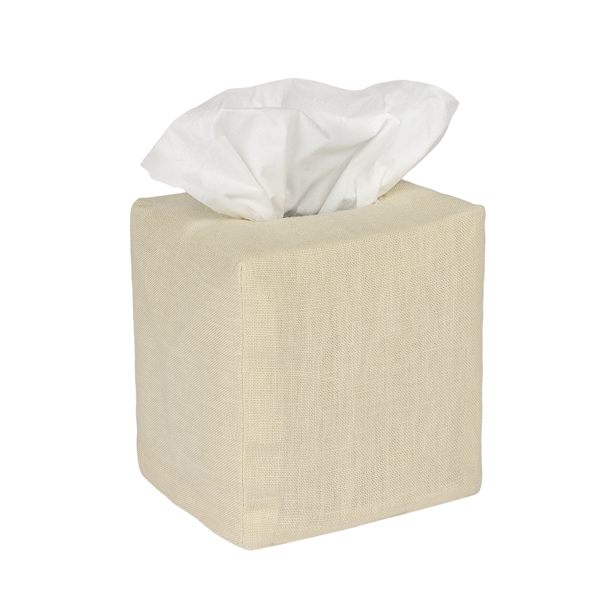 Square Plain Linen Tissue Box Cover - Oat