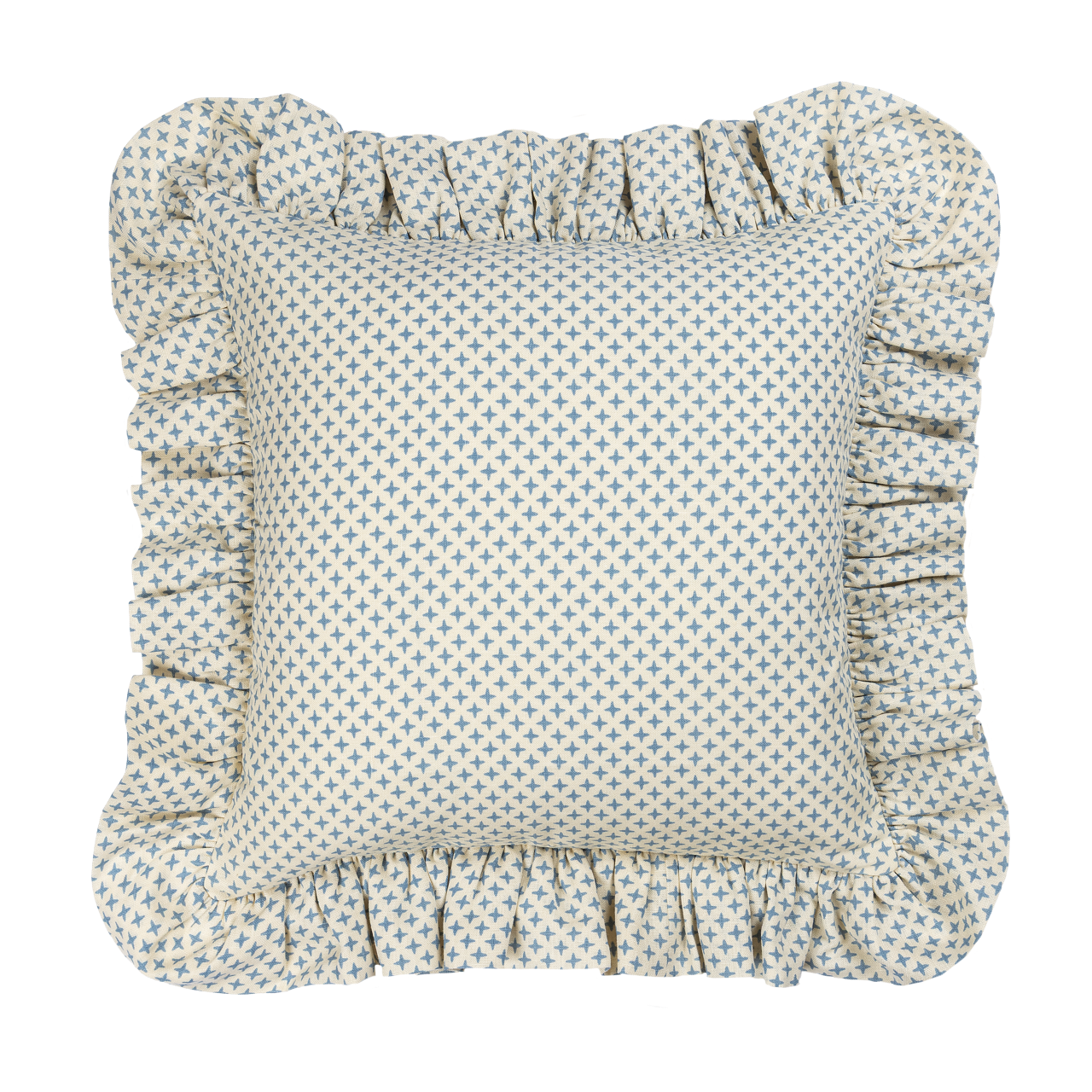 Fez Blue Cross Linen Frilly Cushion