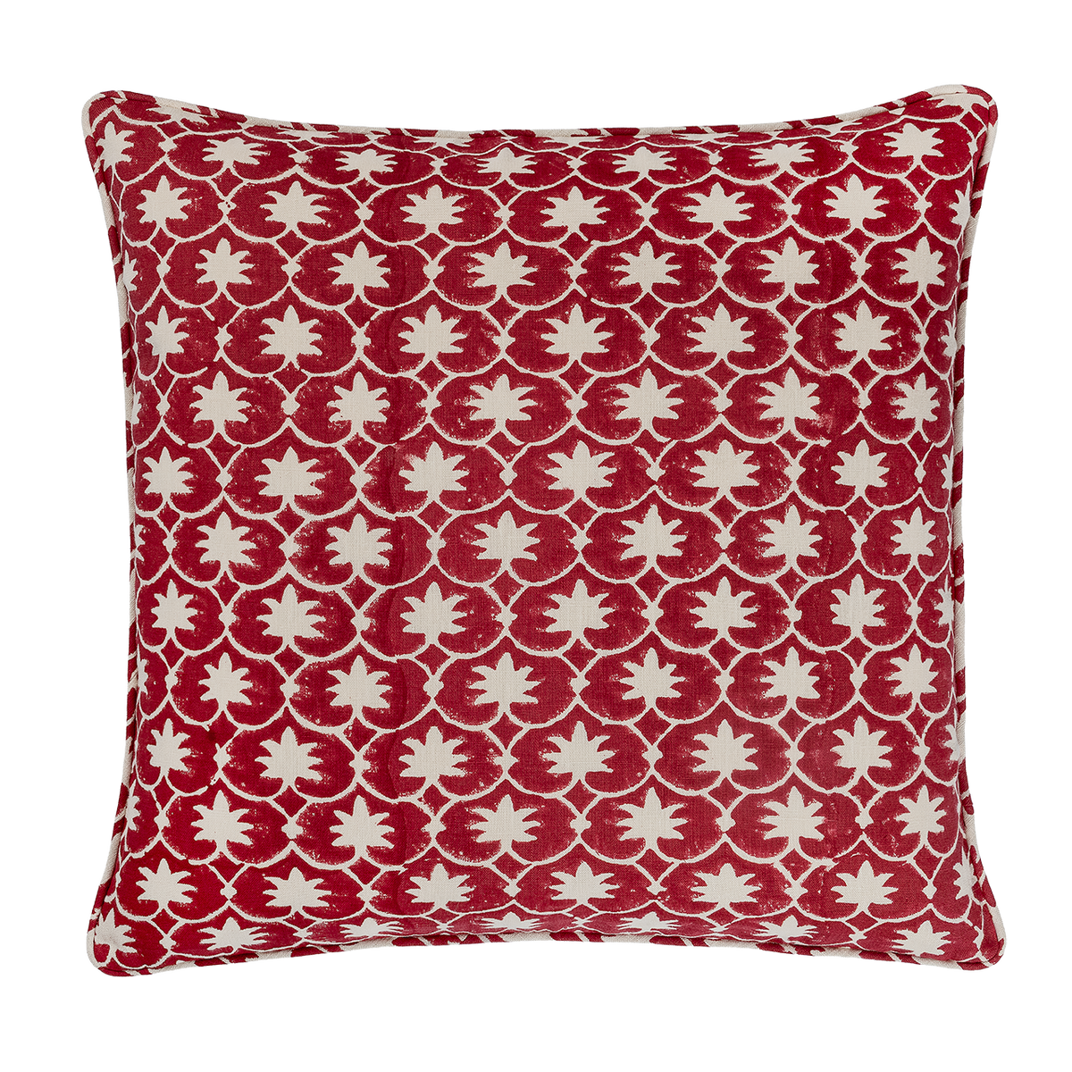 Red Inverse Palm Grove Piped Cushion