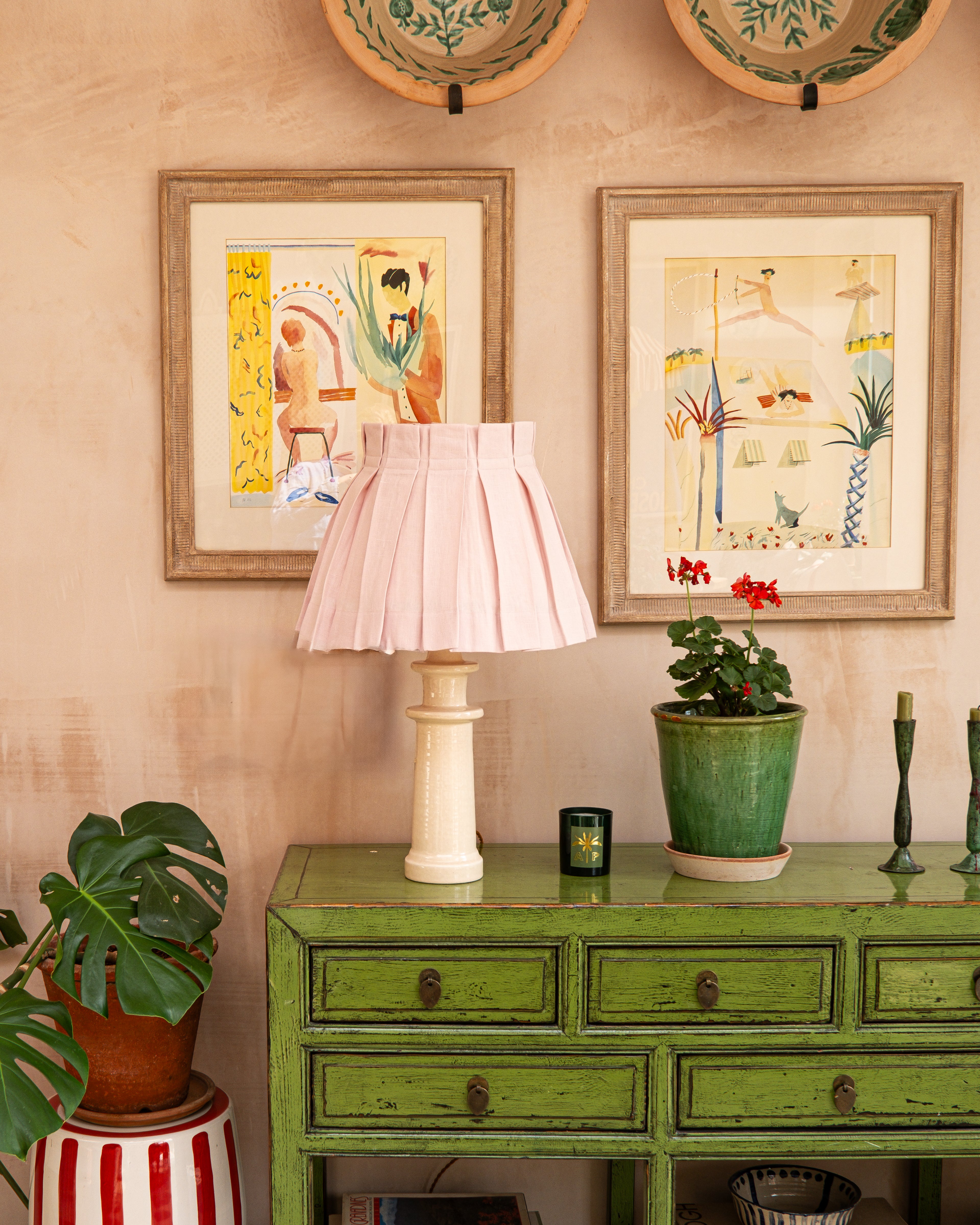 Pale Pink Linen Structured Box Pleat Lampshade