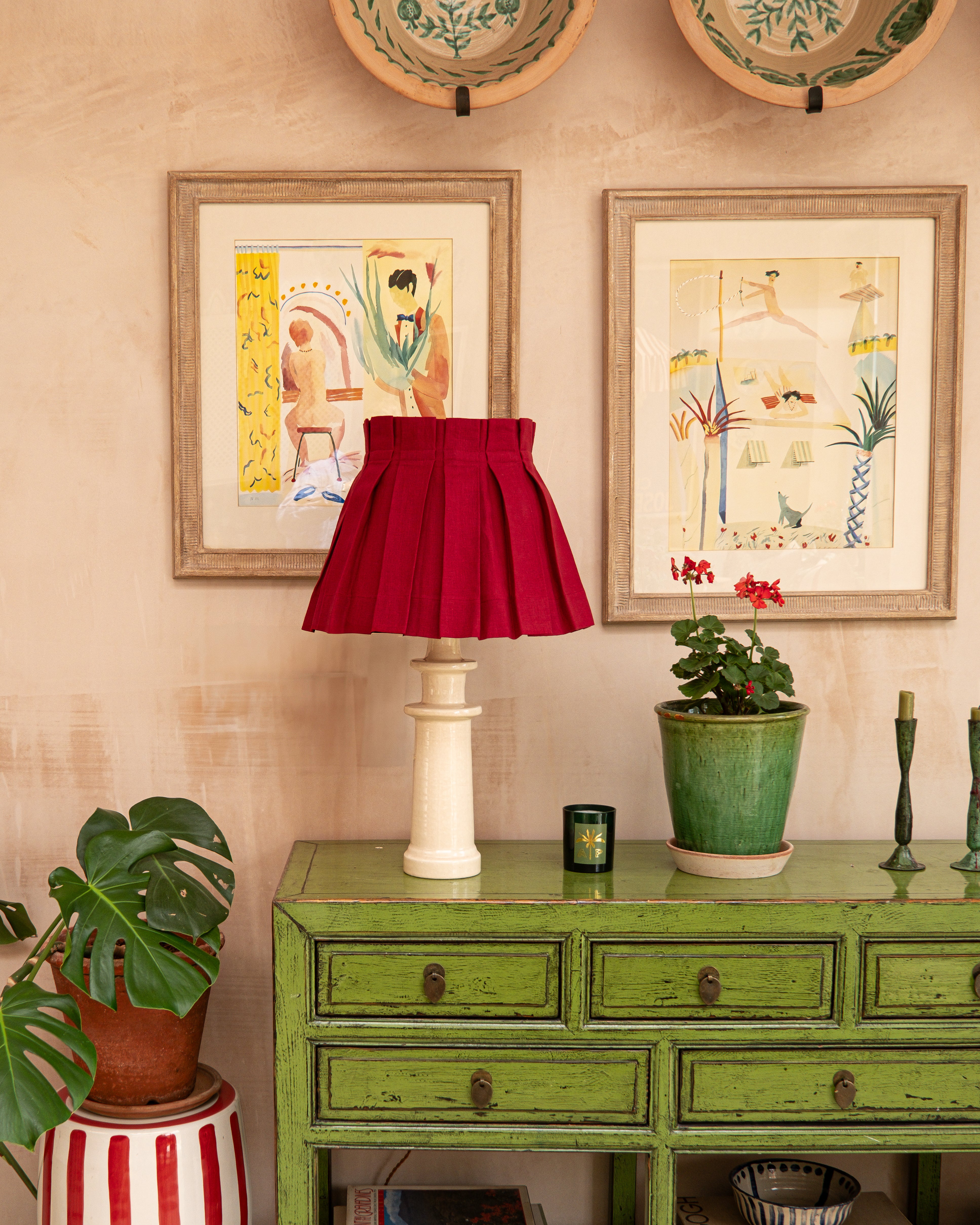 Carmine Red Linen Structured Box Pleat Lampshade