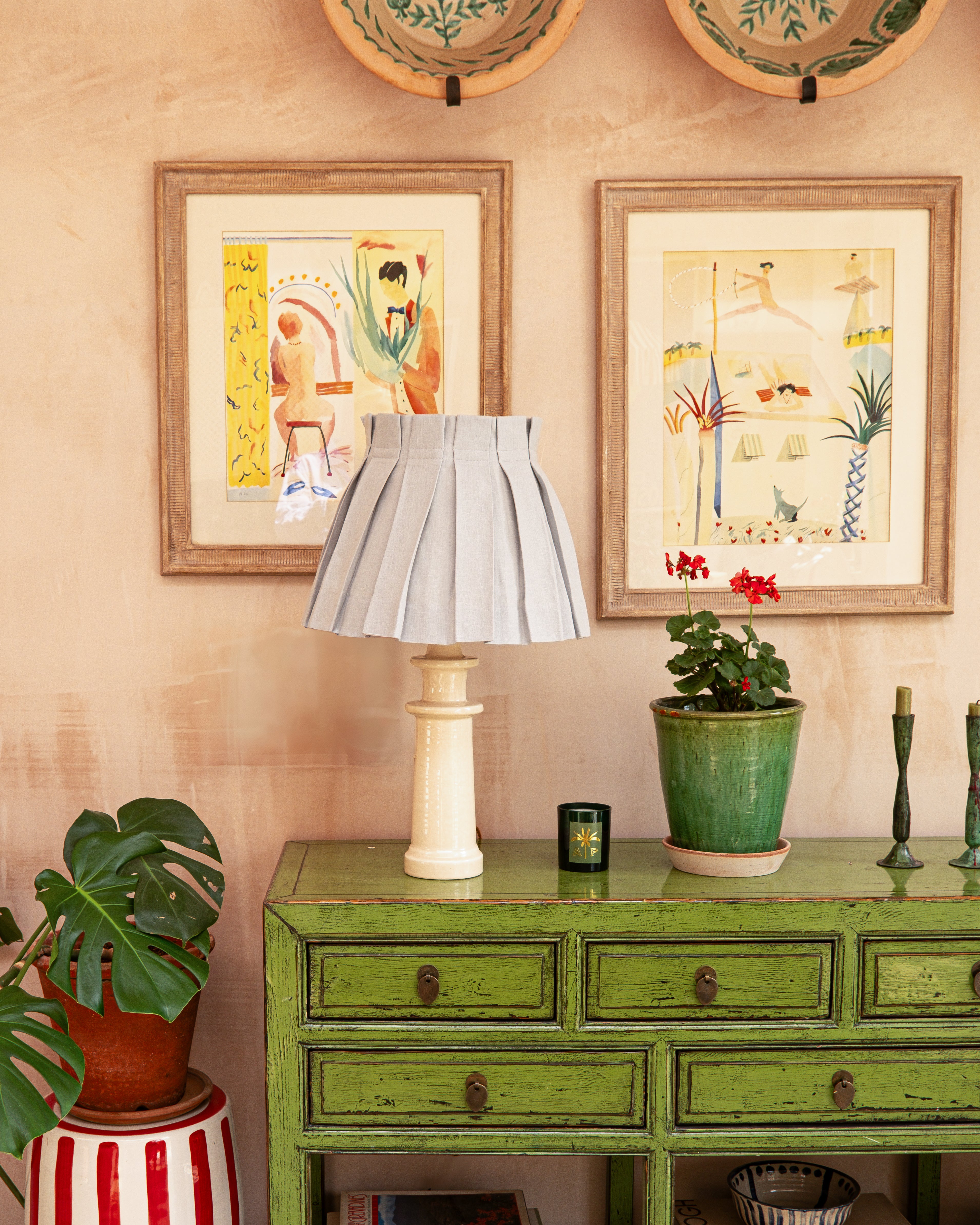 Pale Blue Linen Structured Box Pleat Lampshade