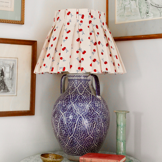 Embroidered Blue Cherry Box Pleat Lampshade