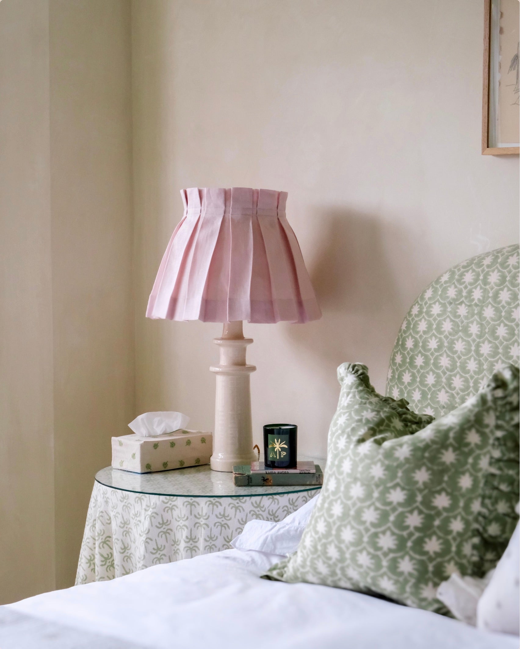 Pale Pink Linen Structured Box Pleat Lampshade