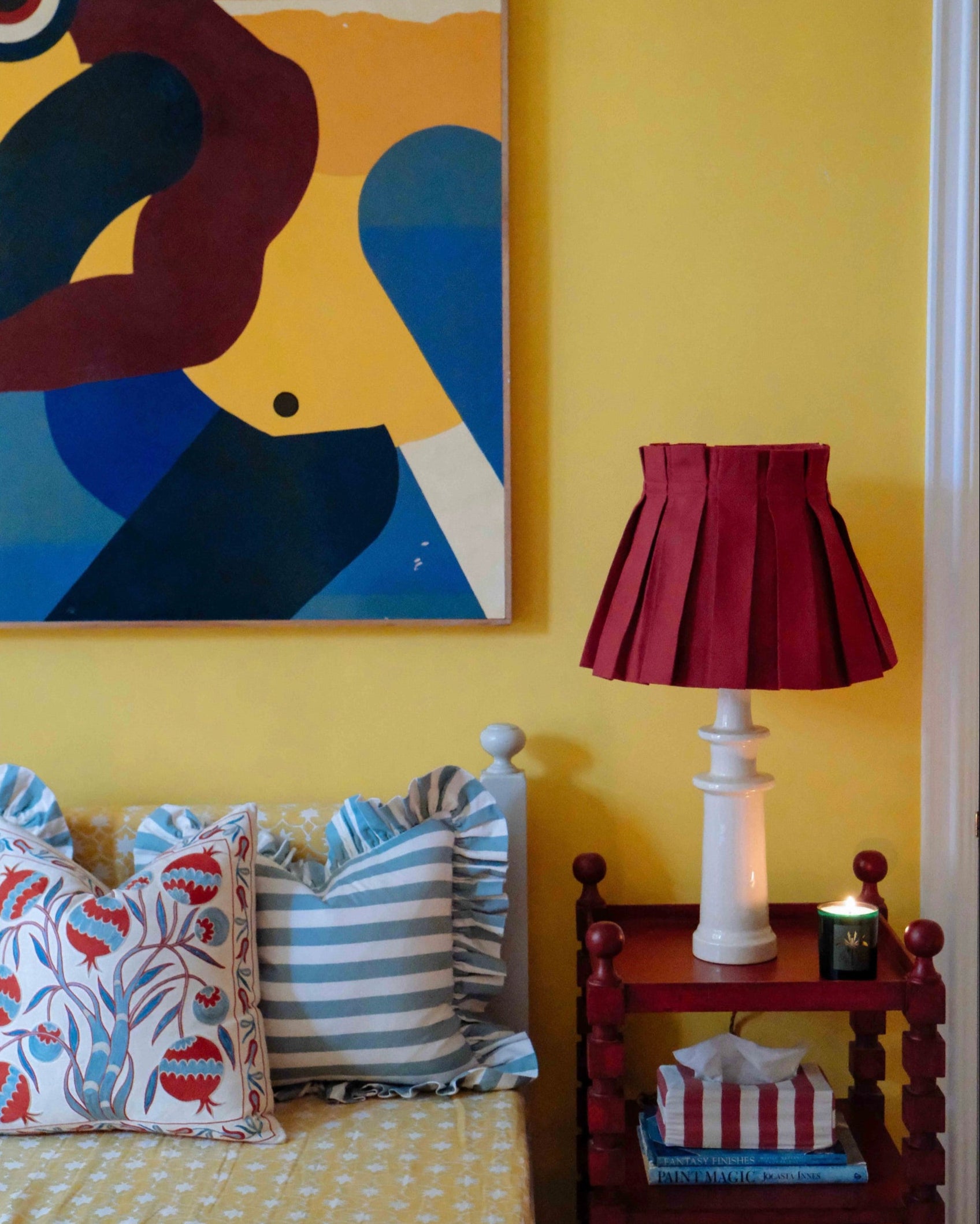 Carmine Red Linen Structured Box Pleat Lampshade