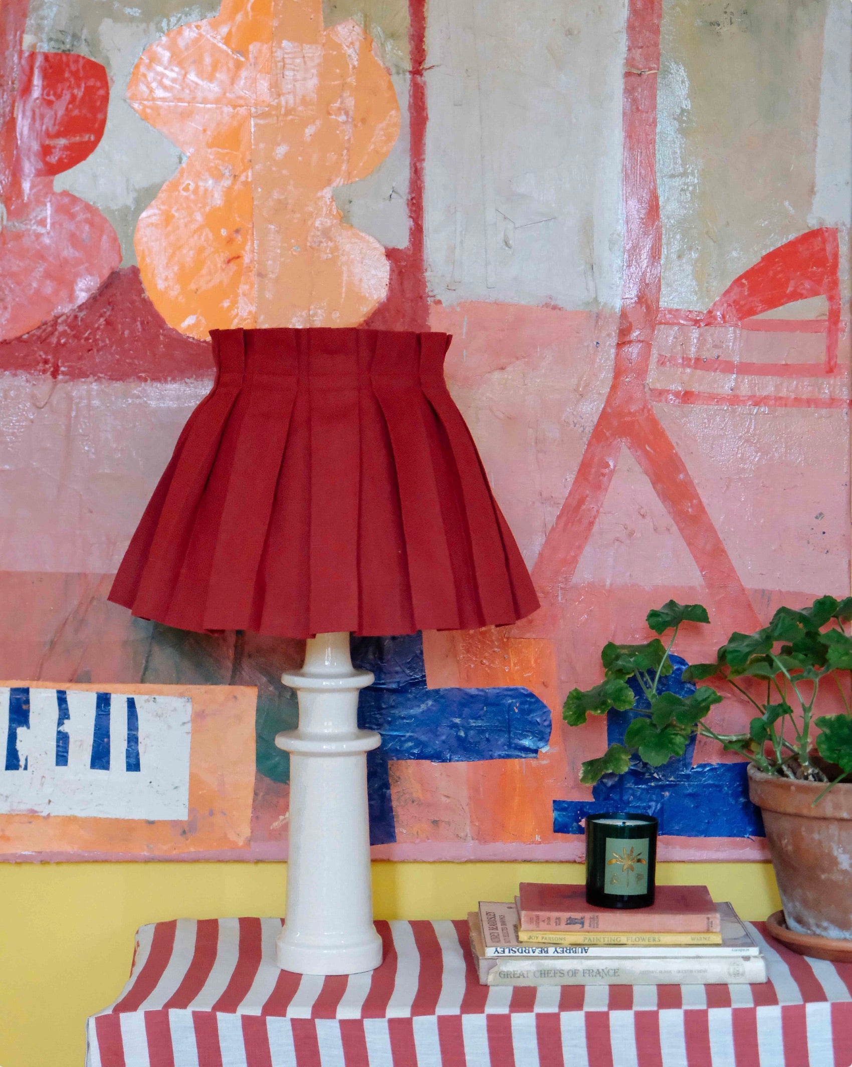 Carmine Red Linen Structured Box Pleat Lampshade