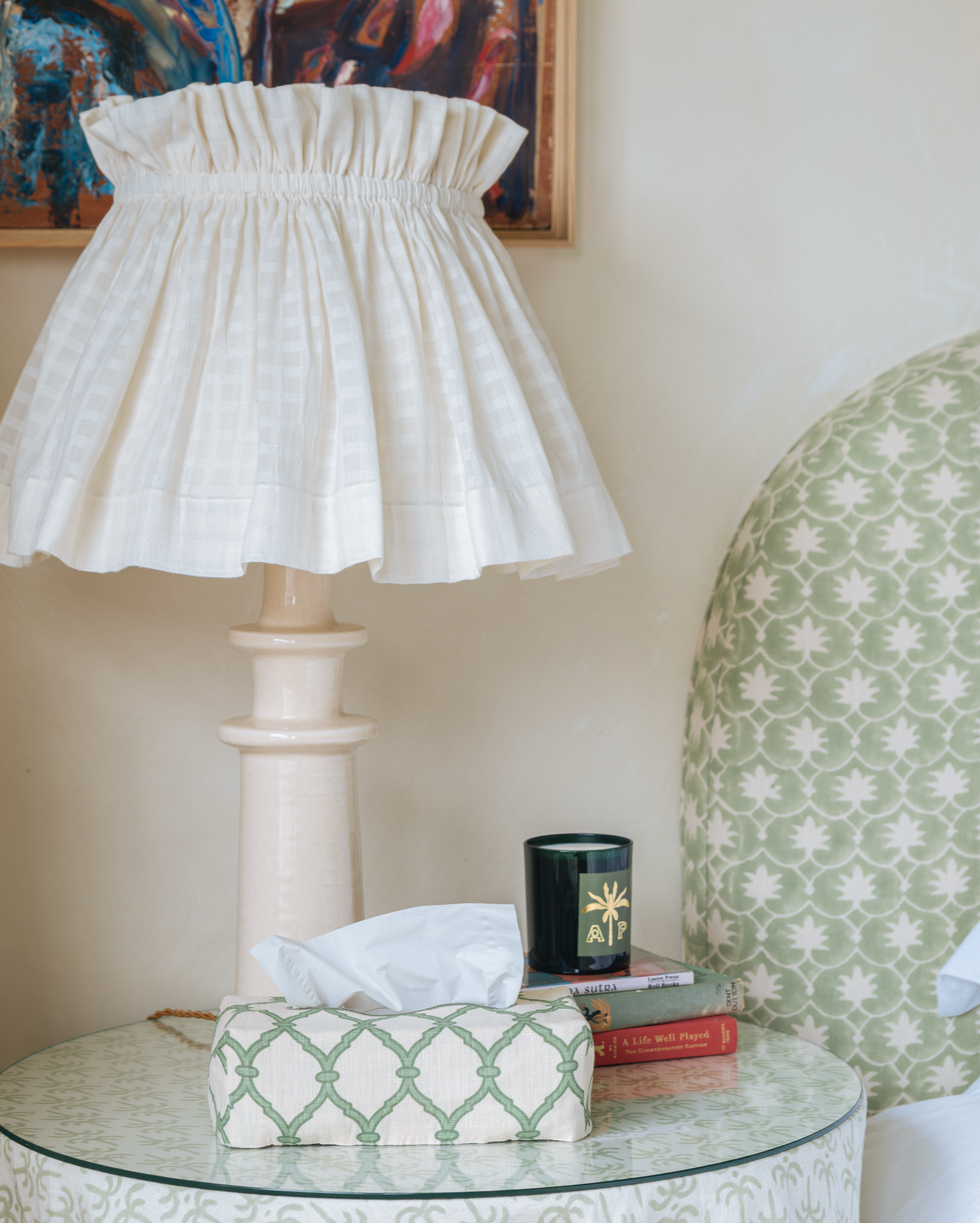 The OG Trellis Linen Tissue Box Cover - Garden