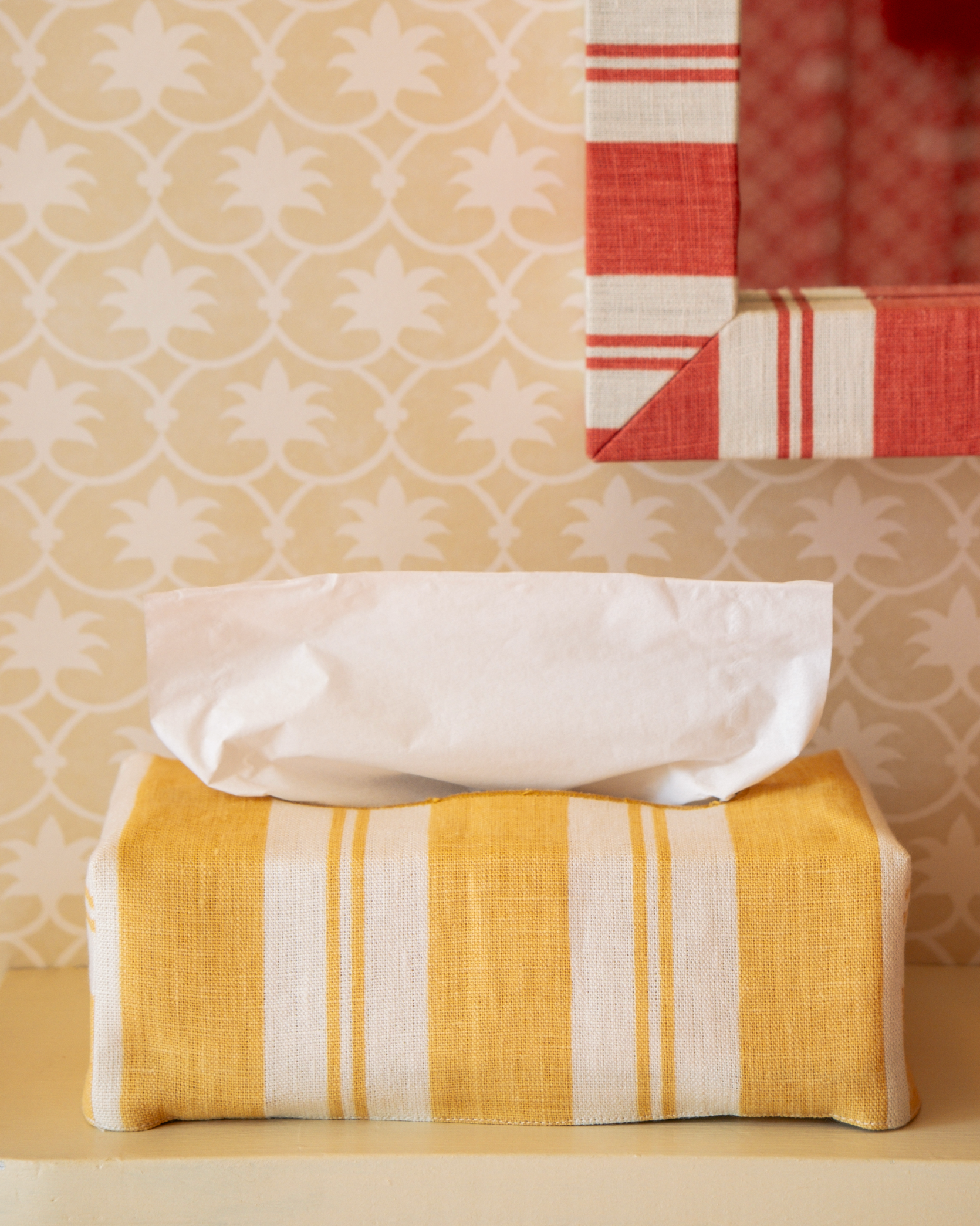The OG Raj Stripe Linen Tissue Box Cover - Mustard