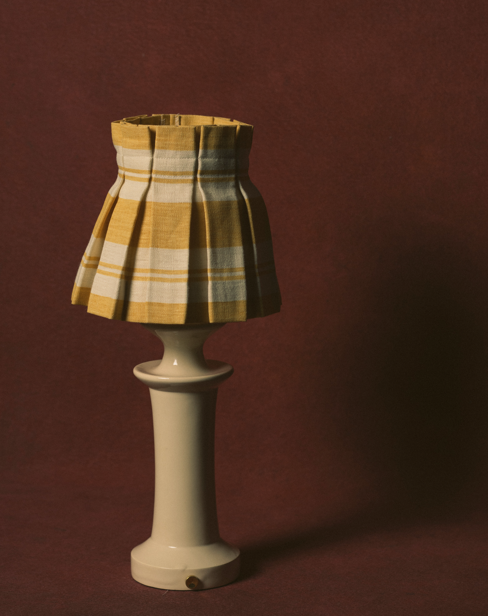 6 inch Raj Mustard Stripe Linen Structured Box Pleat Lampshade