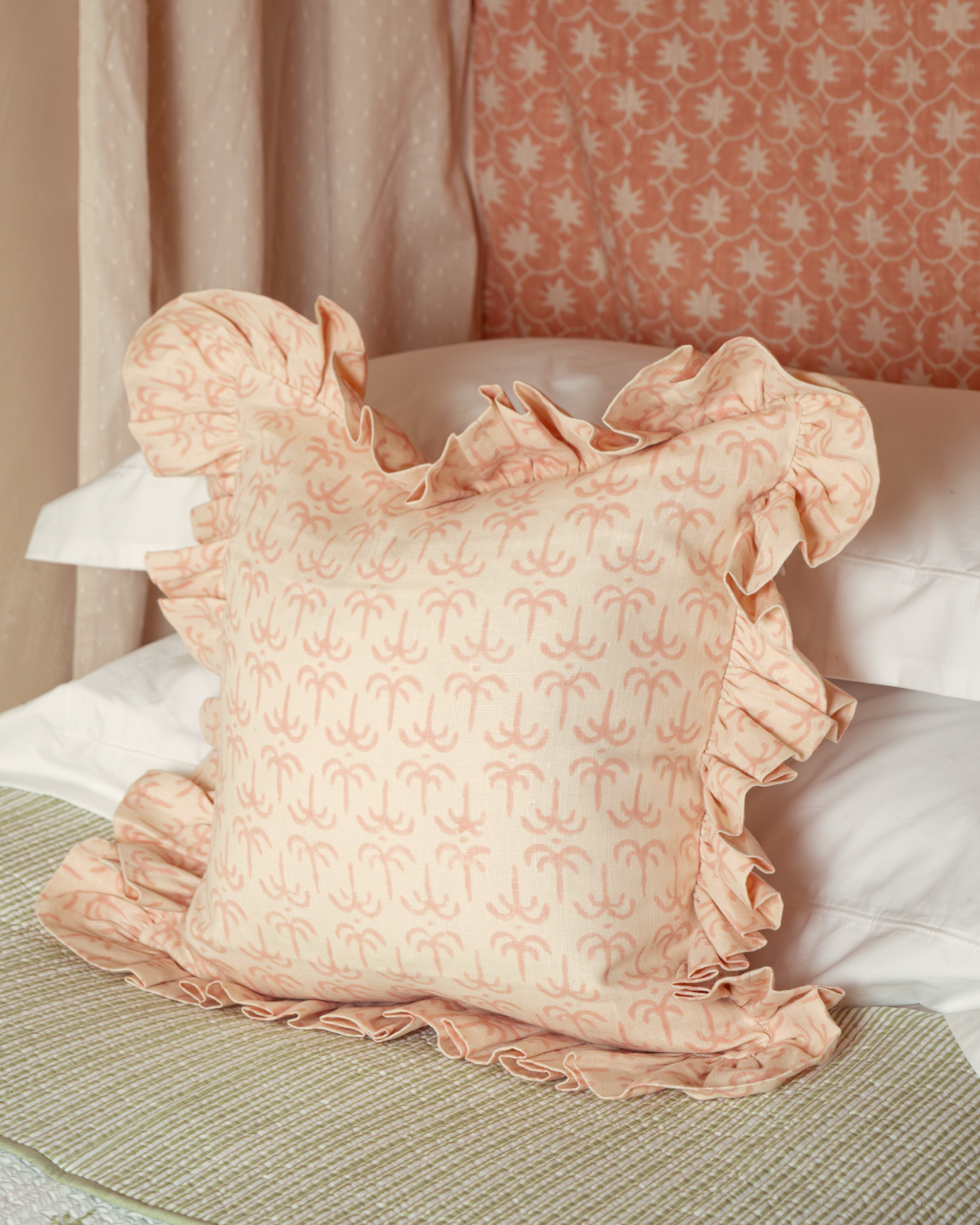 Pink Callaloo Linen Frilly Cushion