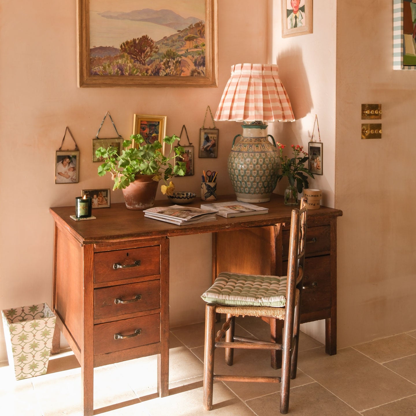 Tangier Rhubarb Stripe Linen Structured Box Pleat Lampshade