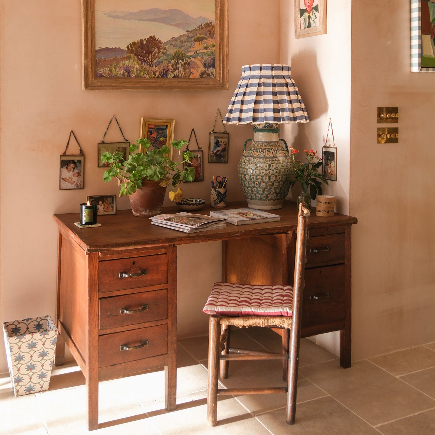 Tangier Denim Stripe Linen Structured Box Pleat Lampshade