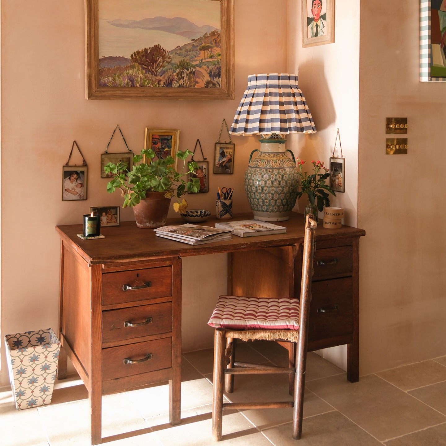 Tangier Denim Stripe Linen Structured Box Pleat Lampshade