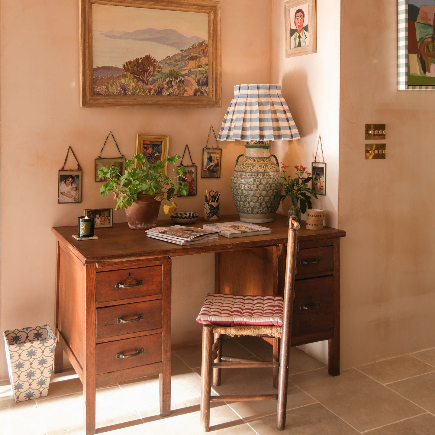 Tangier French Blue Stripe Linen Structured Box Pleat Lampshade