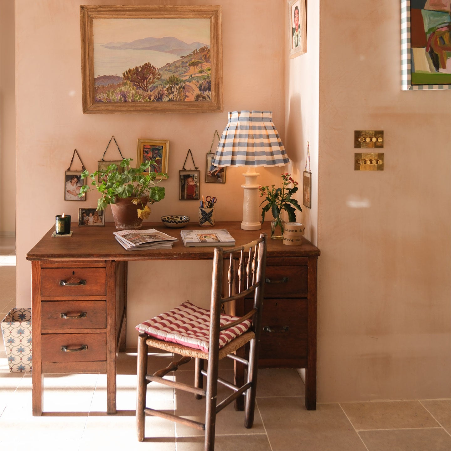 Tangier French Blue Stripe Linen Structured Box Pleat Lampshade