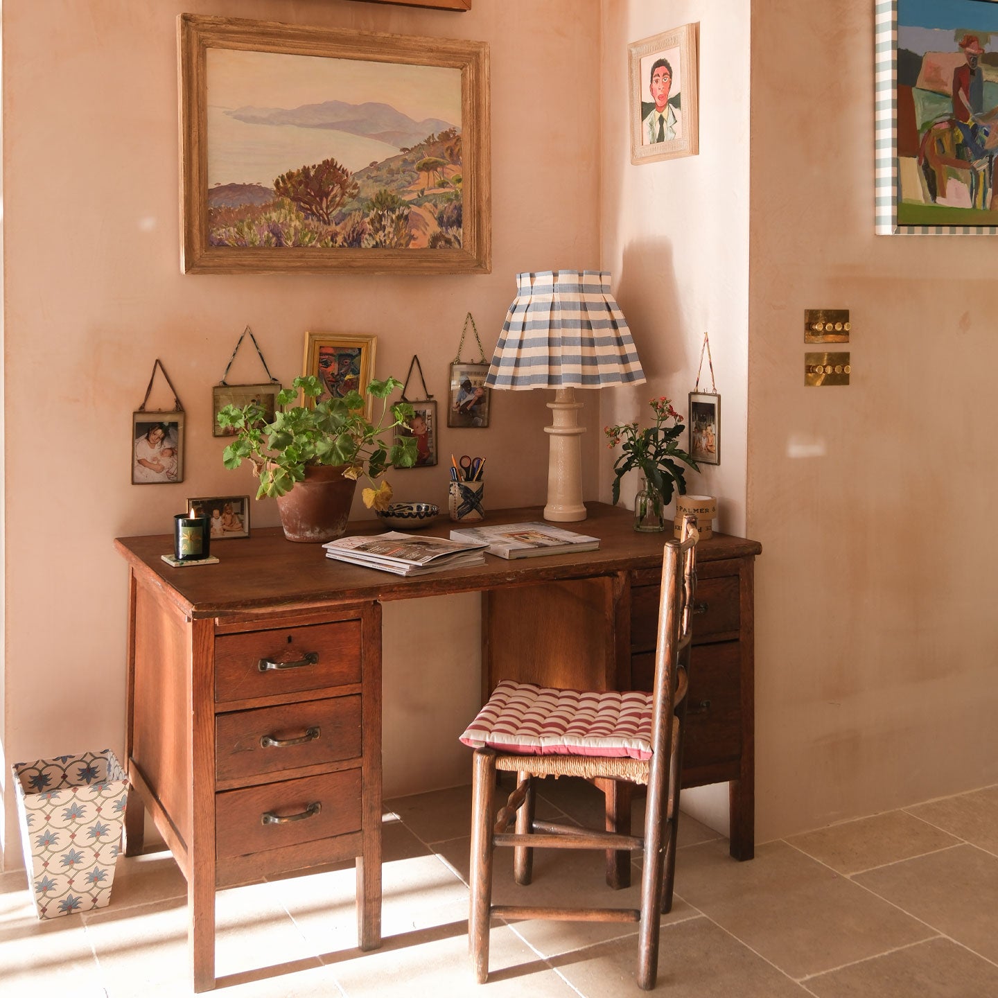 Tangier French Blue Stripe Linen Structured Box Pleat Lampshade