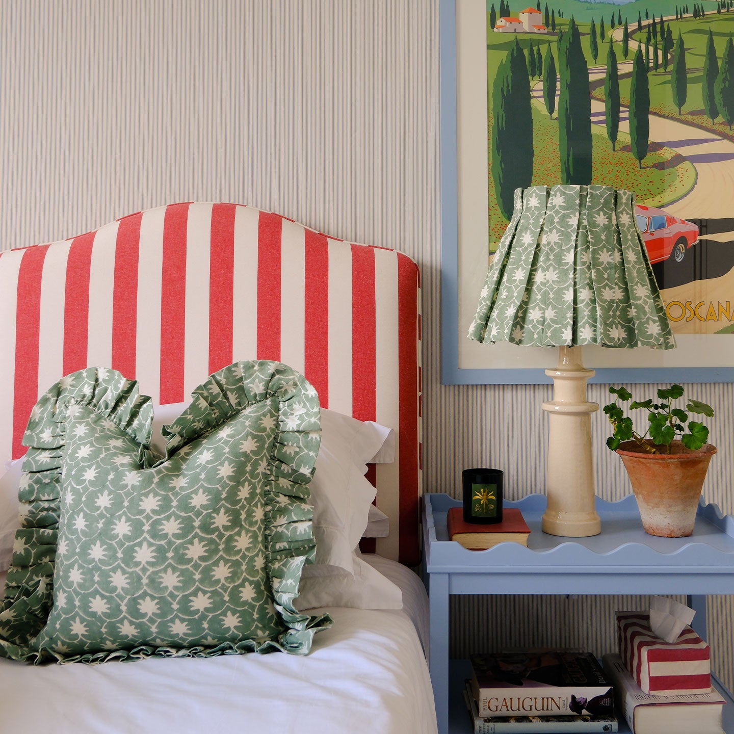 Jade Inverse Palm Grove Linen Frilly Cushion