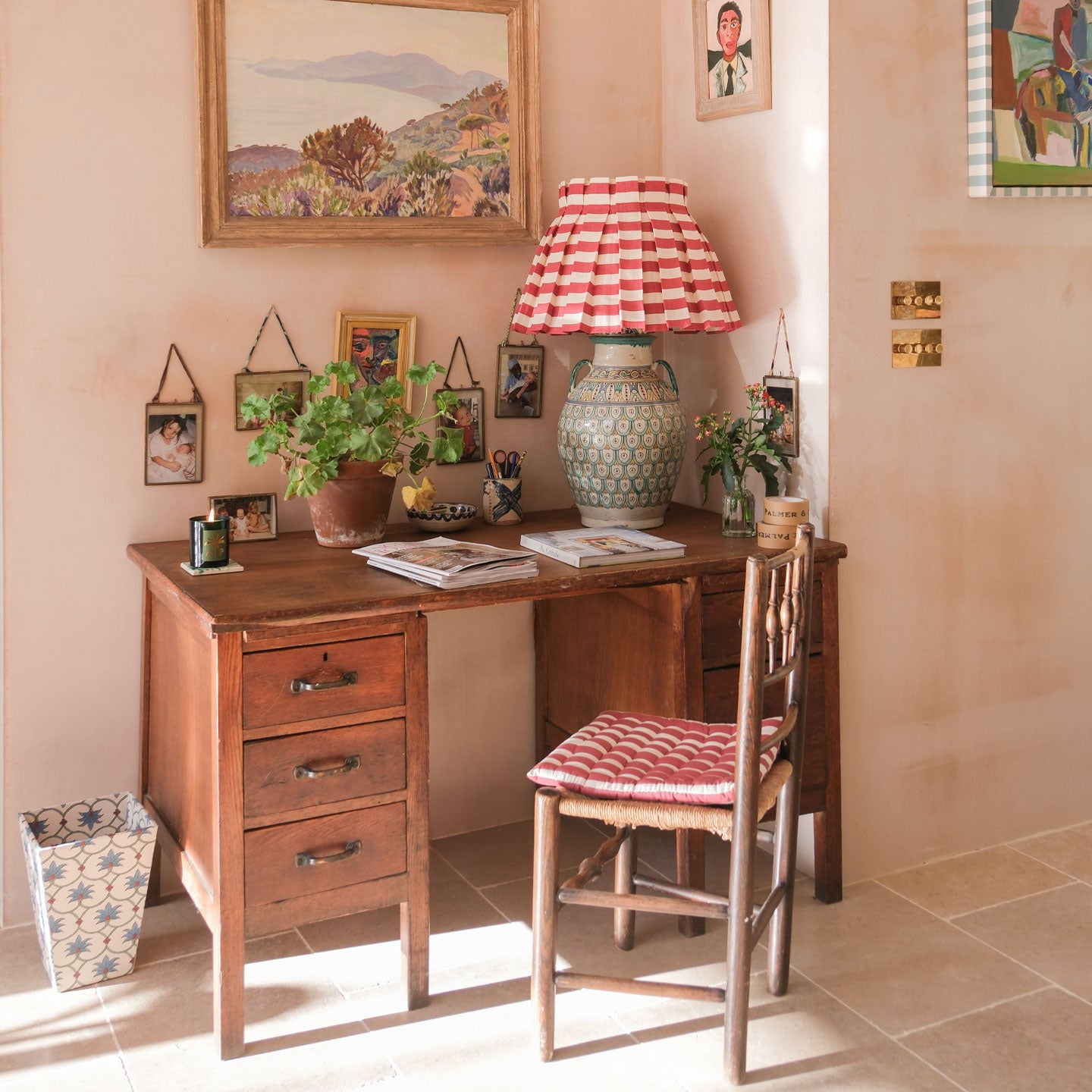Tangier Red Stripe Linen Structured Box Pleat Lampshade