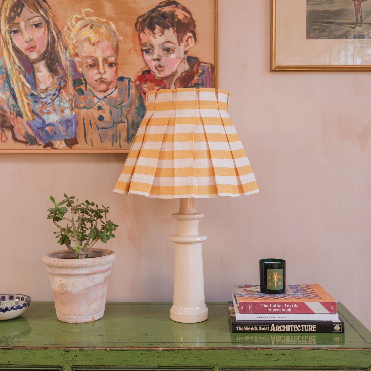 Tangier Mustard Stripe Linen Structured Box Pleat Lampshade