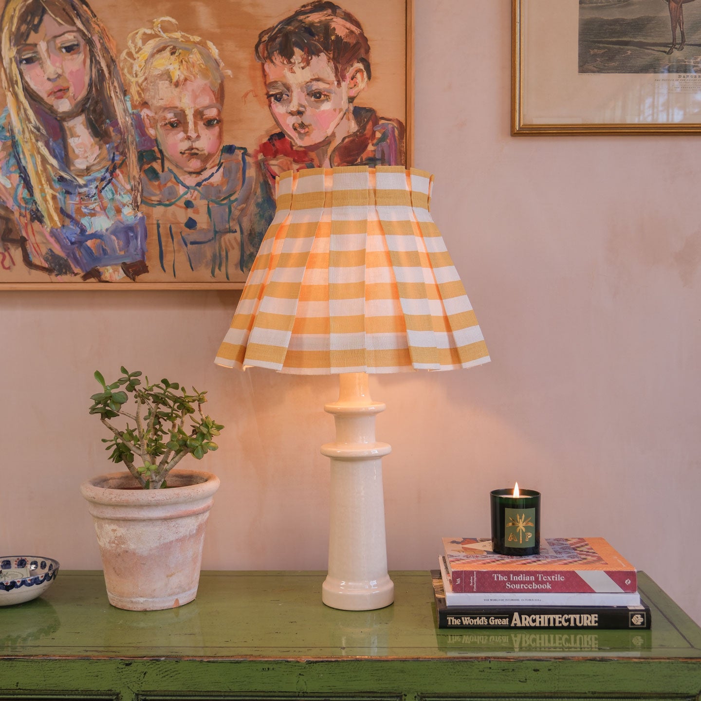Tangier Mustard Stripe Linen Structured Box Pleat Lampshade