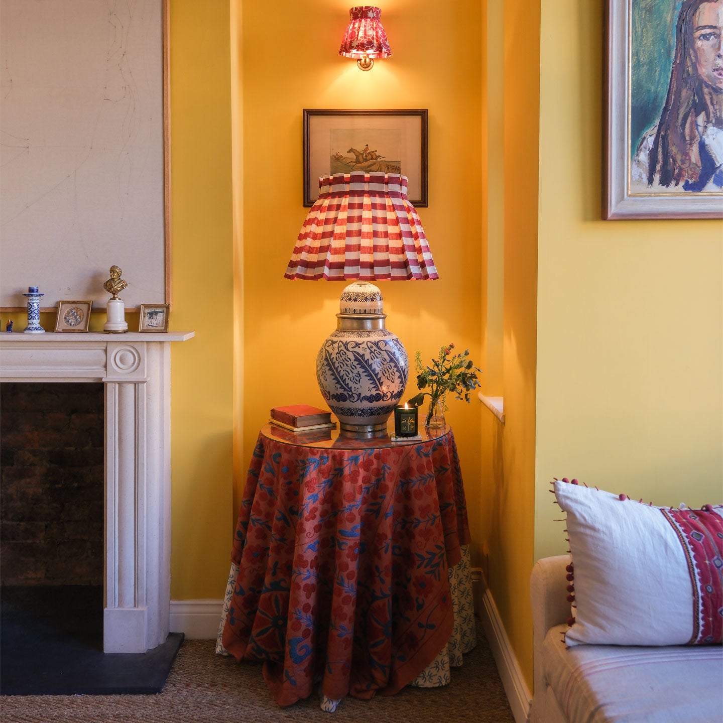 Tangier Red Stripe Linen Structured Box Pleat Lampshade