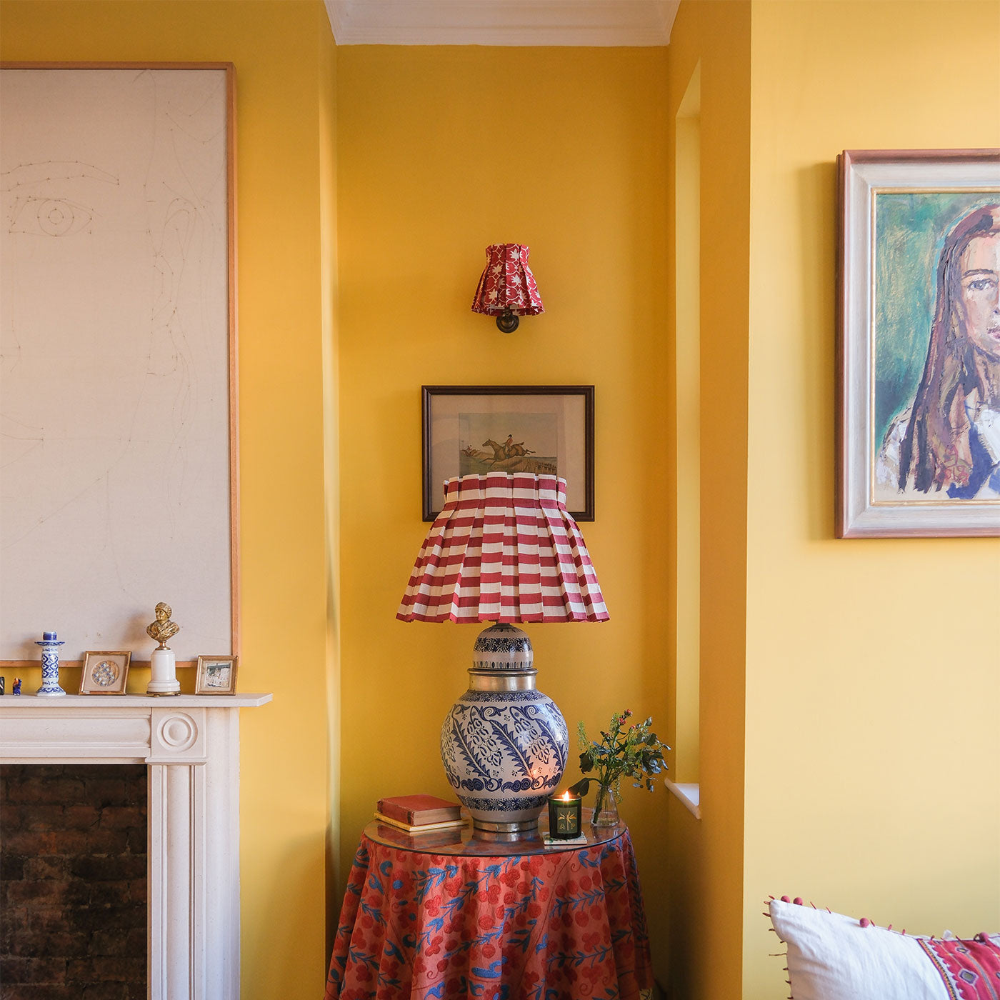 6 inch Red Inverse Palm Grove Linen Structured Box Pleat Lampshade