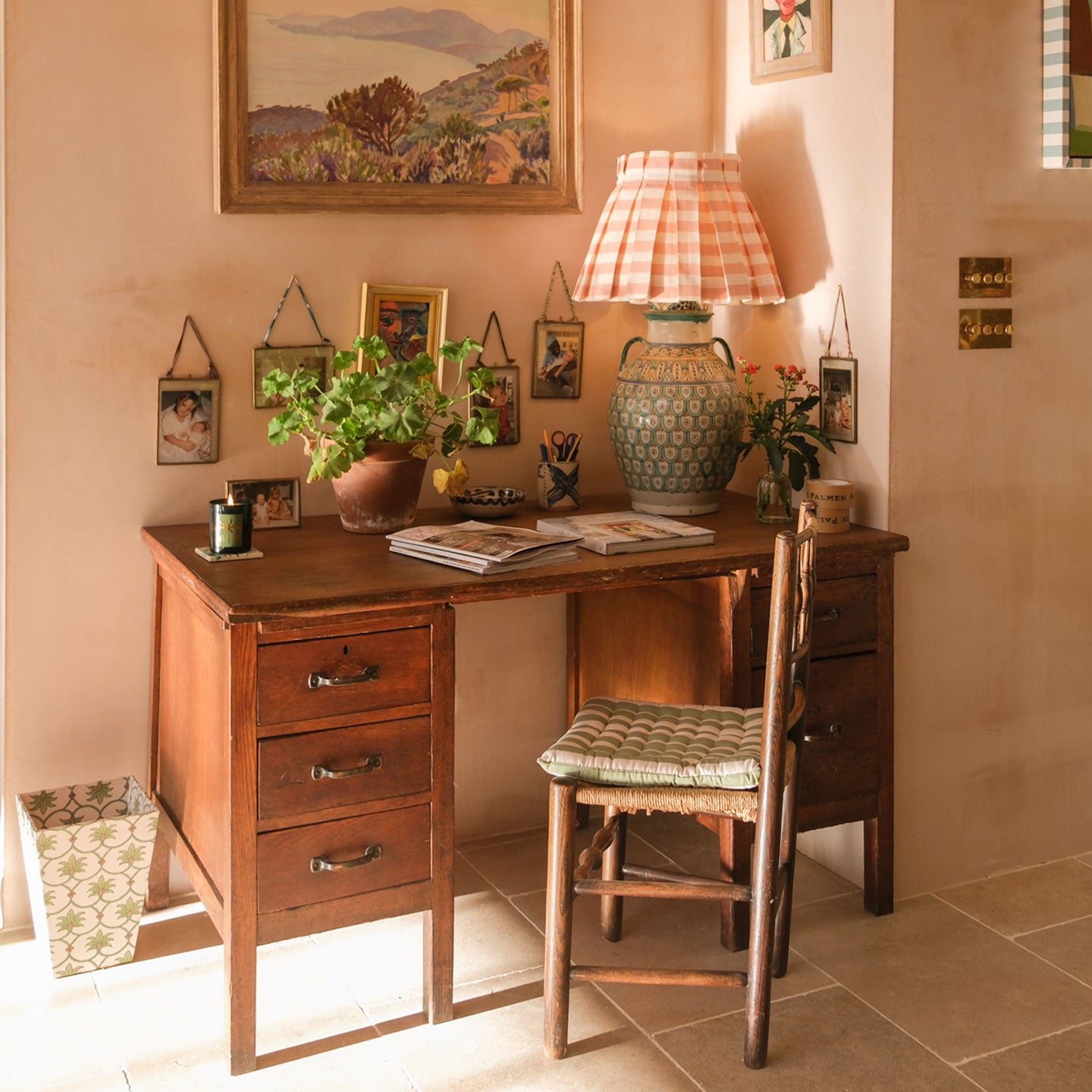 Tangier Rhubarb Stripe Linen Structured Box Pleat Lampshade