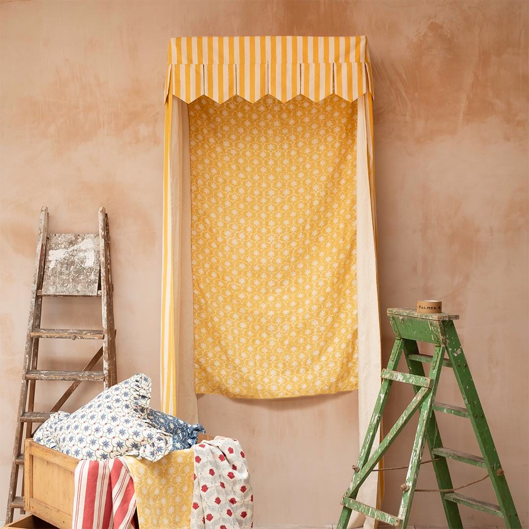 Bed Canopy - Single - Mustard Stripe/Palm Grove