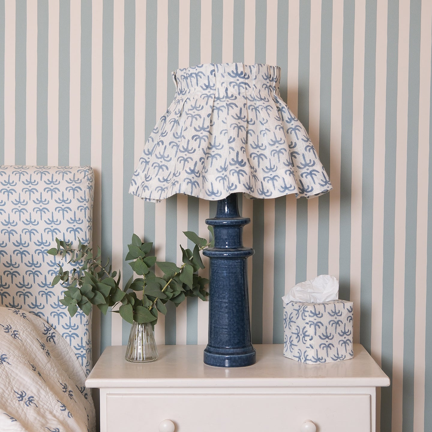 Blue Callaloo Linen Loose Box Pleat Lampshade