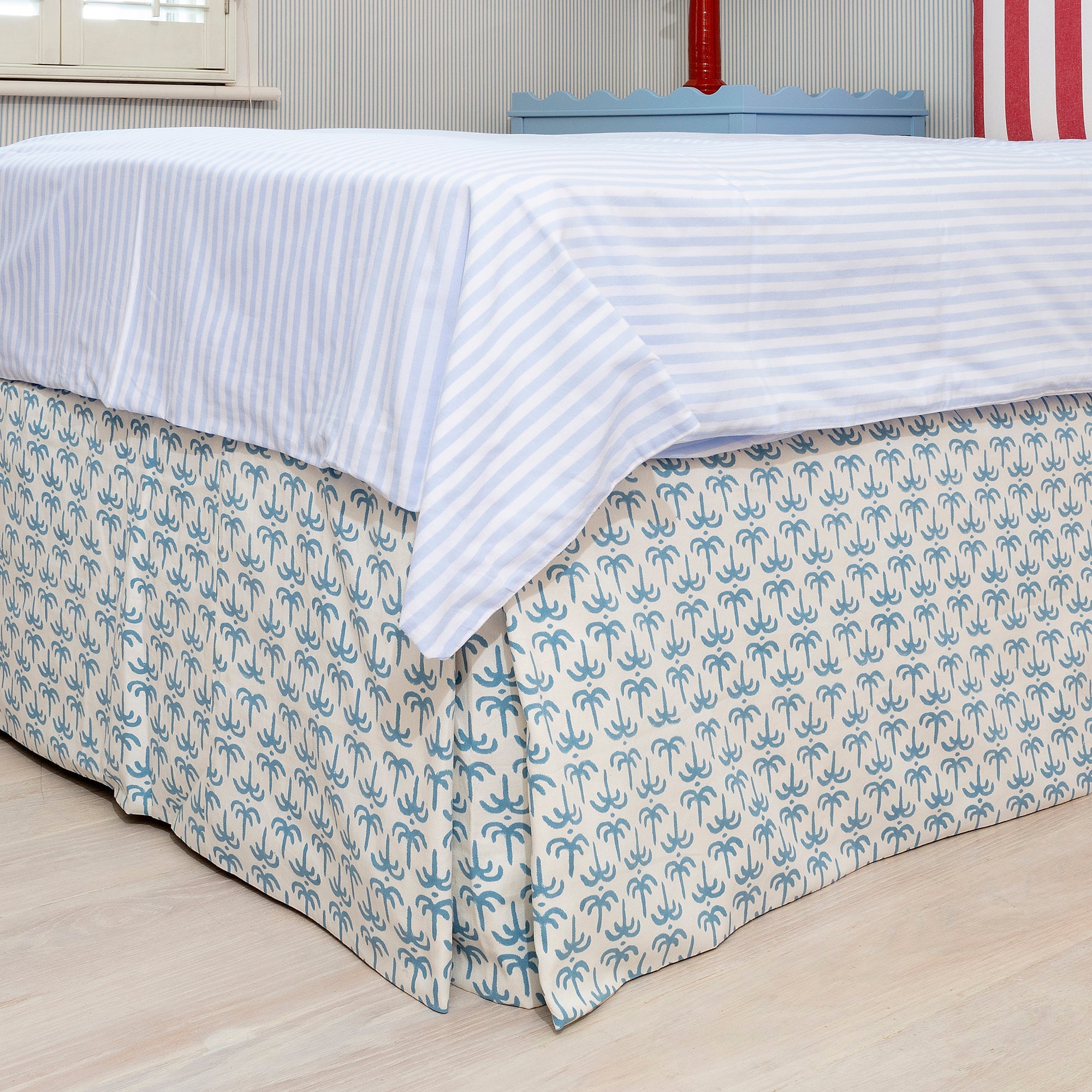 Blue Callaloo Cotton Piped Bed Valance - Alice Palmer & Co