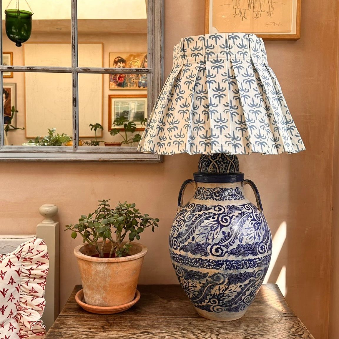 Blue Painted Swirl Moroccan Lamp Base - Alice Palmer & Co