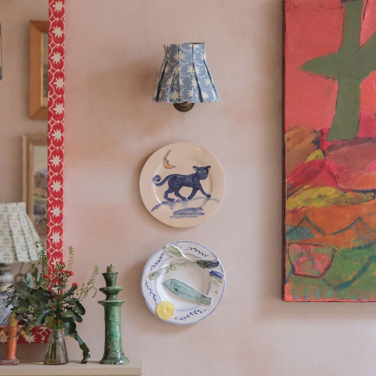 6 inch French Blue Inverse Palm Grove Linen Structured Box Pleat Lampshade