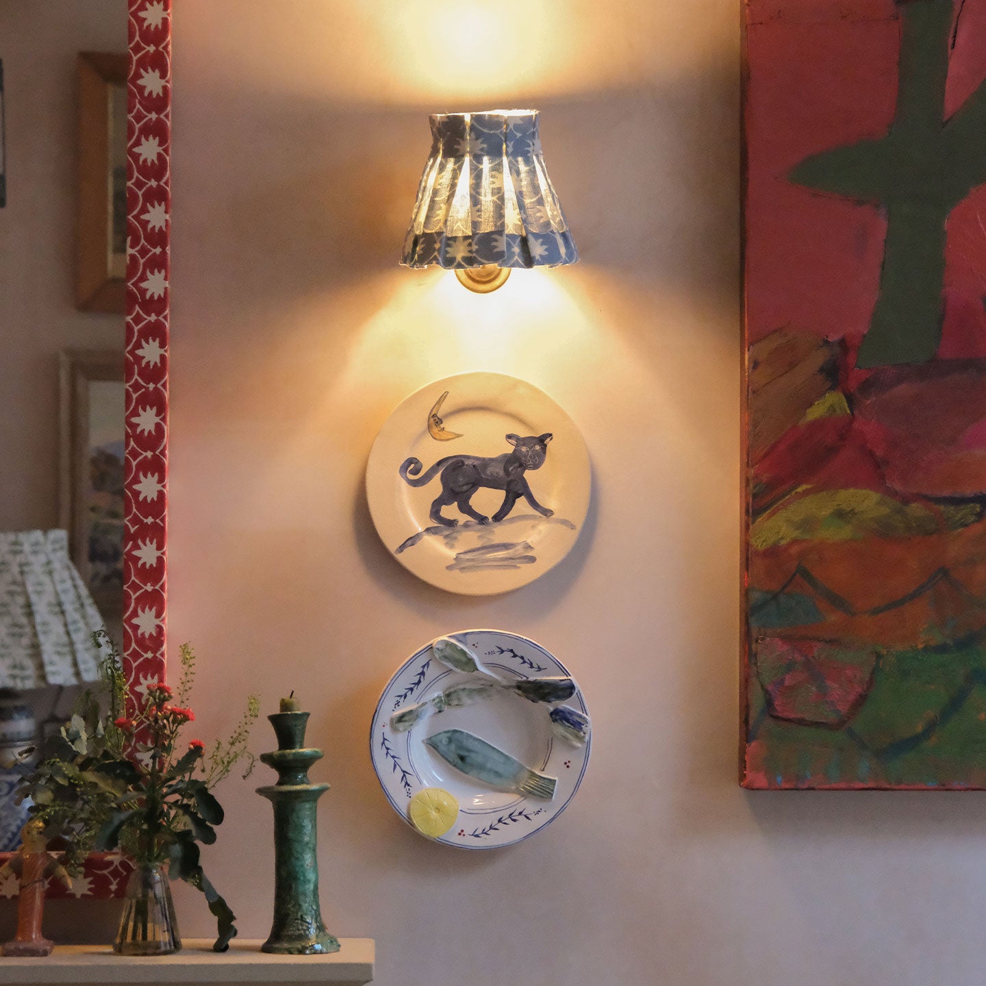 6 inch French Blue Inverse Palm Grove Linen Structured Box Pleat Lampshade