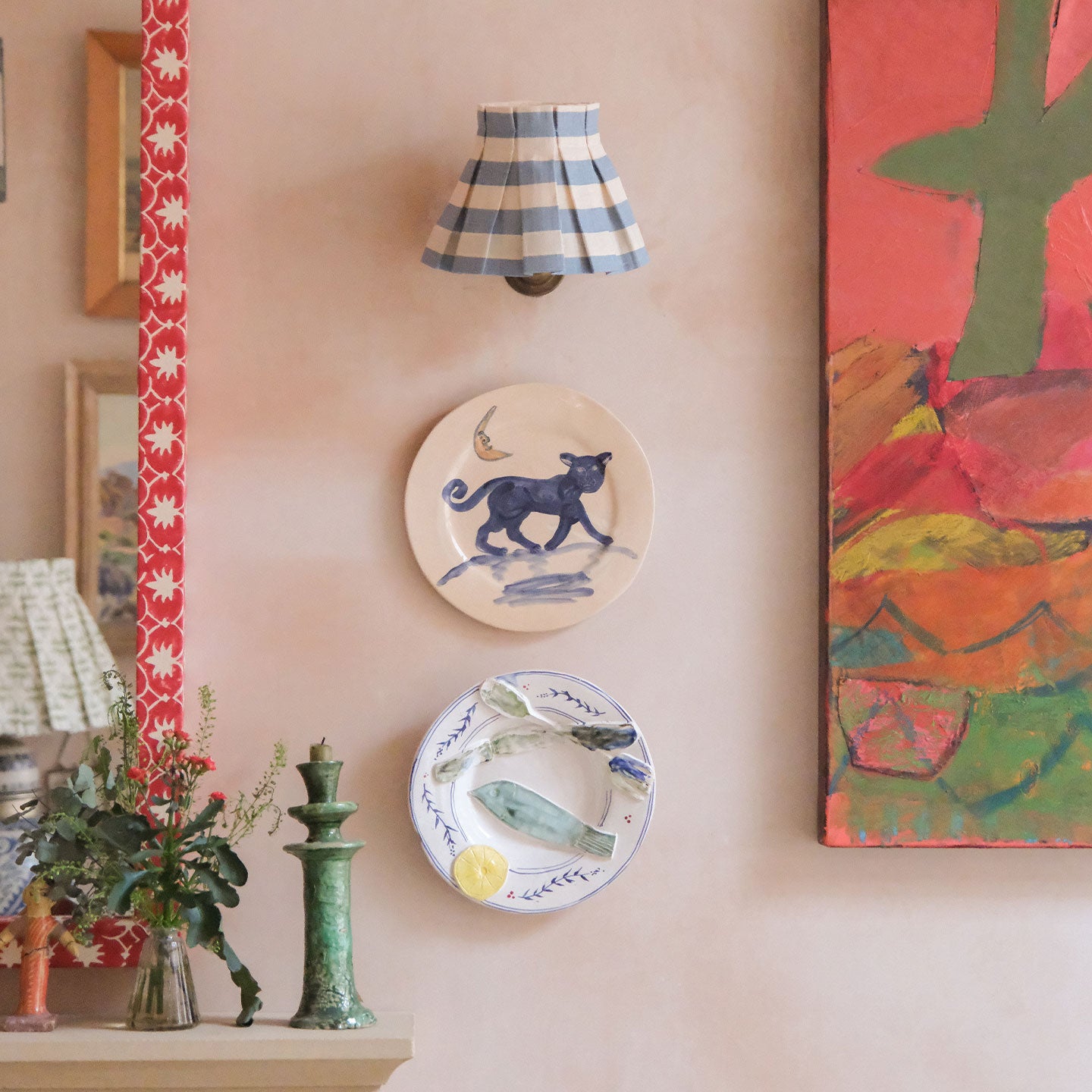 6 inch Tangier French Blue Stripe Linen Structured Box Pleat Lampshade