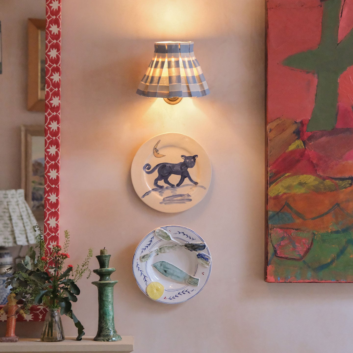 6 inch Tangier French Blue Stripe Linen Structured Box Pleat Lampshade