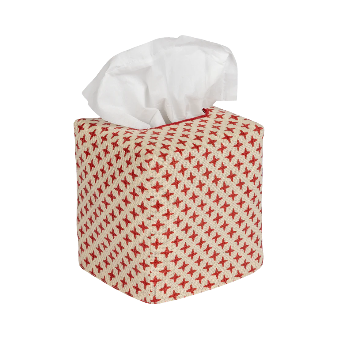 Square Fez Cross Linen Tissue Box Cover - Red