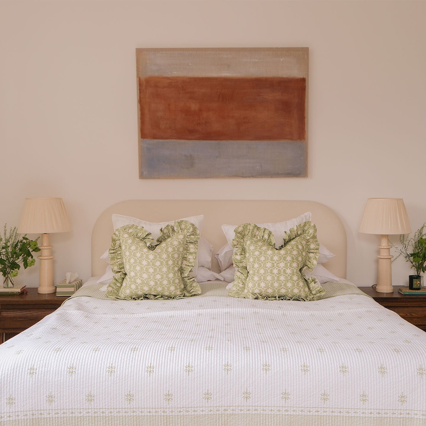 Olive Inverse Palm Grove Linen Frilly Cushion