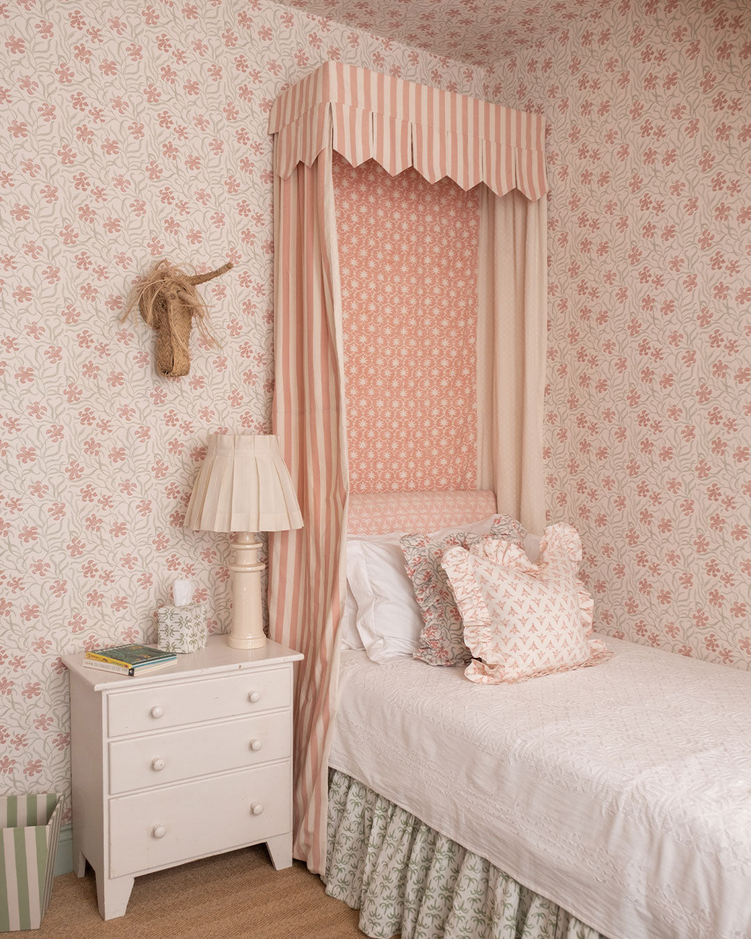 Bed Canopy - Single - Rhubarb Stripe/Palm Grove
