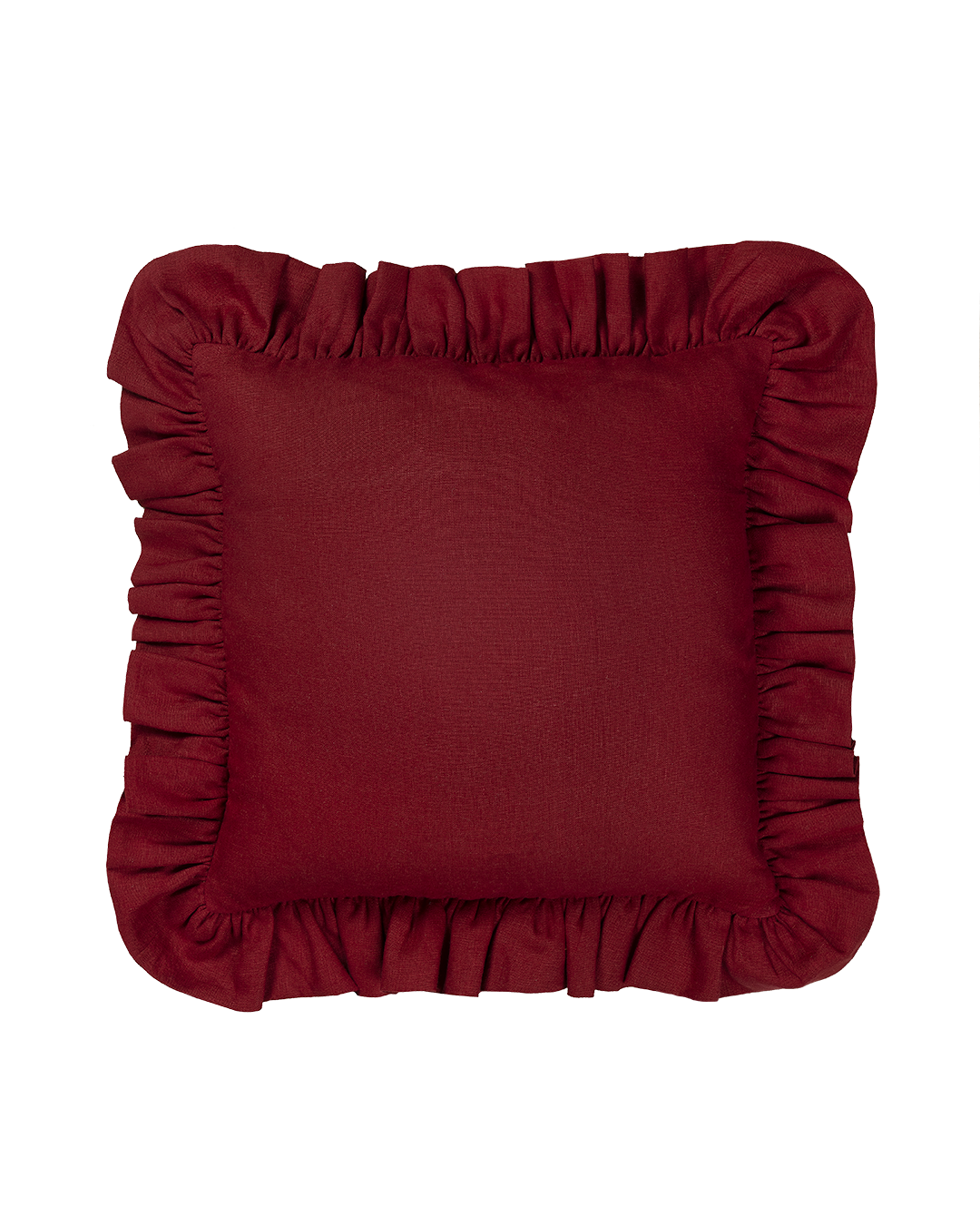 Carmine Linen Frilly Cushion