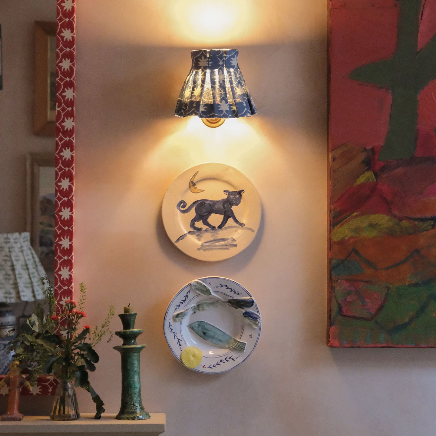 6 inch Denim Inverse Palm Grove Linen Structured Box Pleat Lampshade