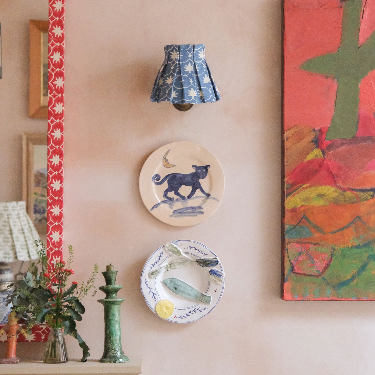 6 inch Denim Inverse Palm Grove Linen Structured Box Pleat Lampshade