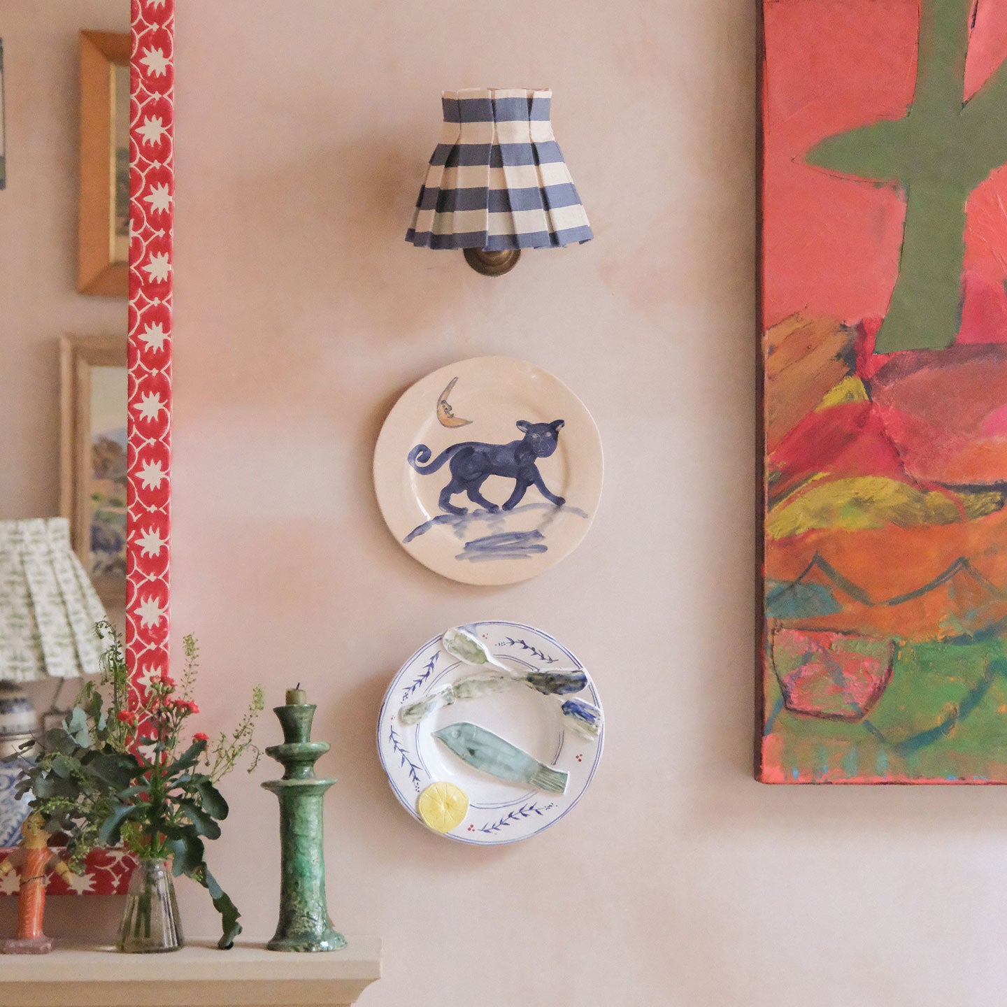 6 inch Tangier Denim Stripe Linen Structured Box Pleat Lampshade