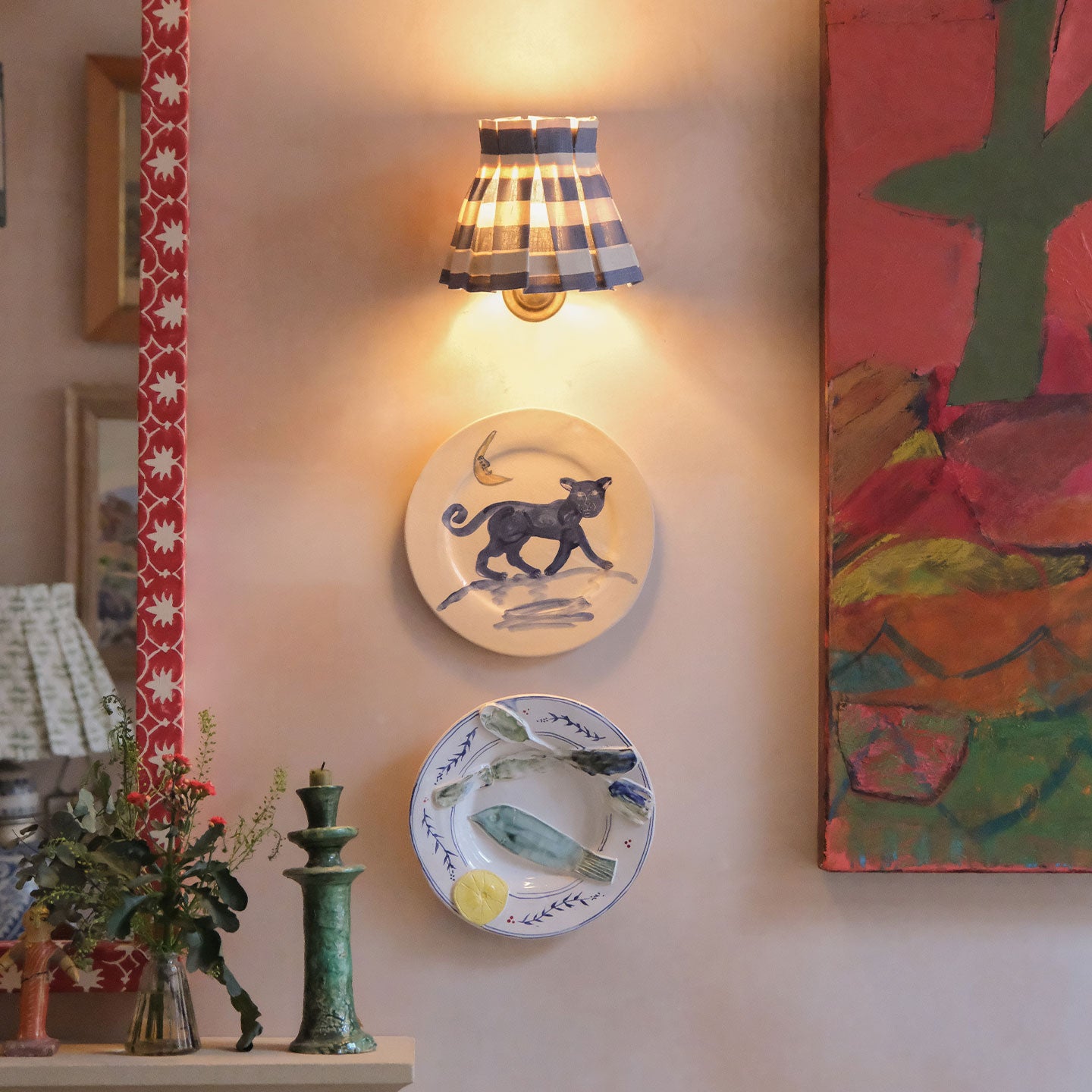 6 inch Tangier Denim Stripe Linen Structured Box Pleat Lampshade