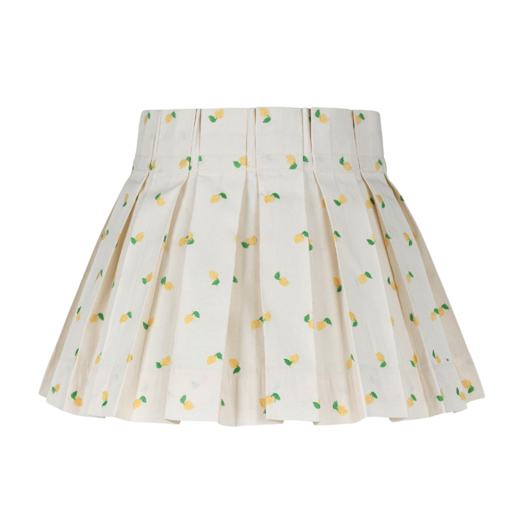 Embroidered Lemon Cotton Structured Box Pleat Lampshade