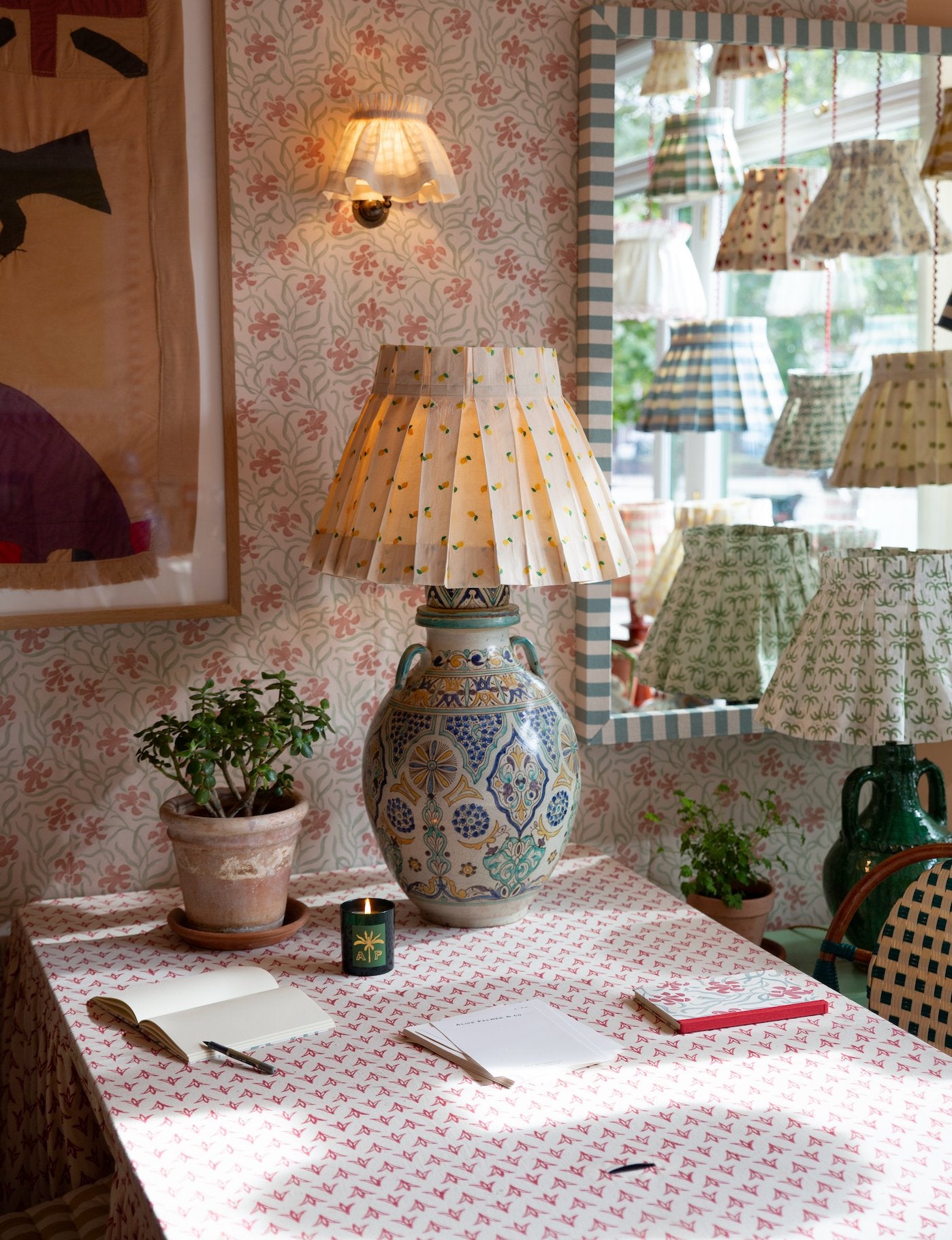 Embroidered Lemon Box Pleat Lampshade - Alice Palmer & Co