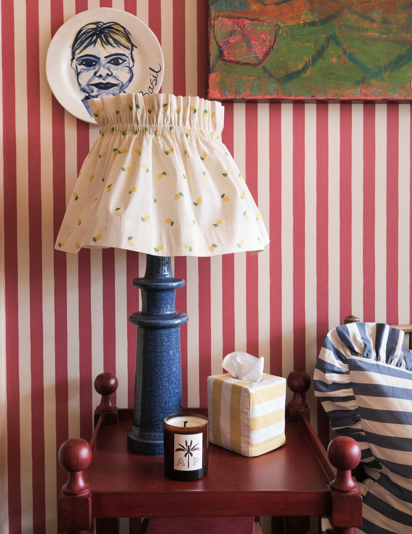 Embroidered Lemon Scrunchie Lampshade - Alice Palmer & Co